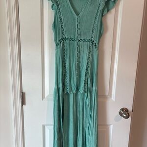 Vici Teal Button-Down Maxi Dress